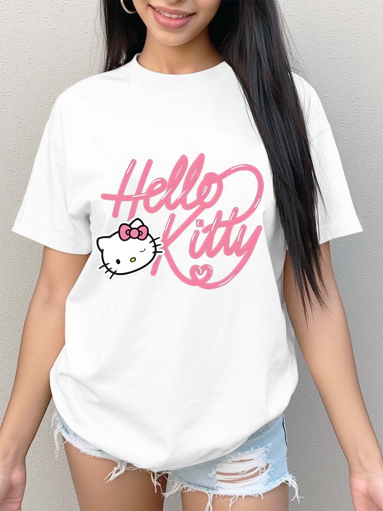 Sanrio SpringSummer New Print TShirt Womens Casual Trendy Versatile Loungewear Crew Neck TShirt Simple Fashion Short Sleeve