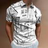 Must-Have: Sketch Print Half-Zip Short Sleeve Polo, Casual Style