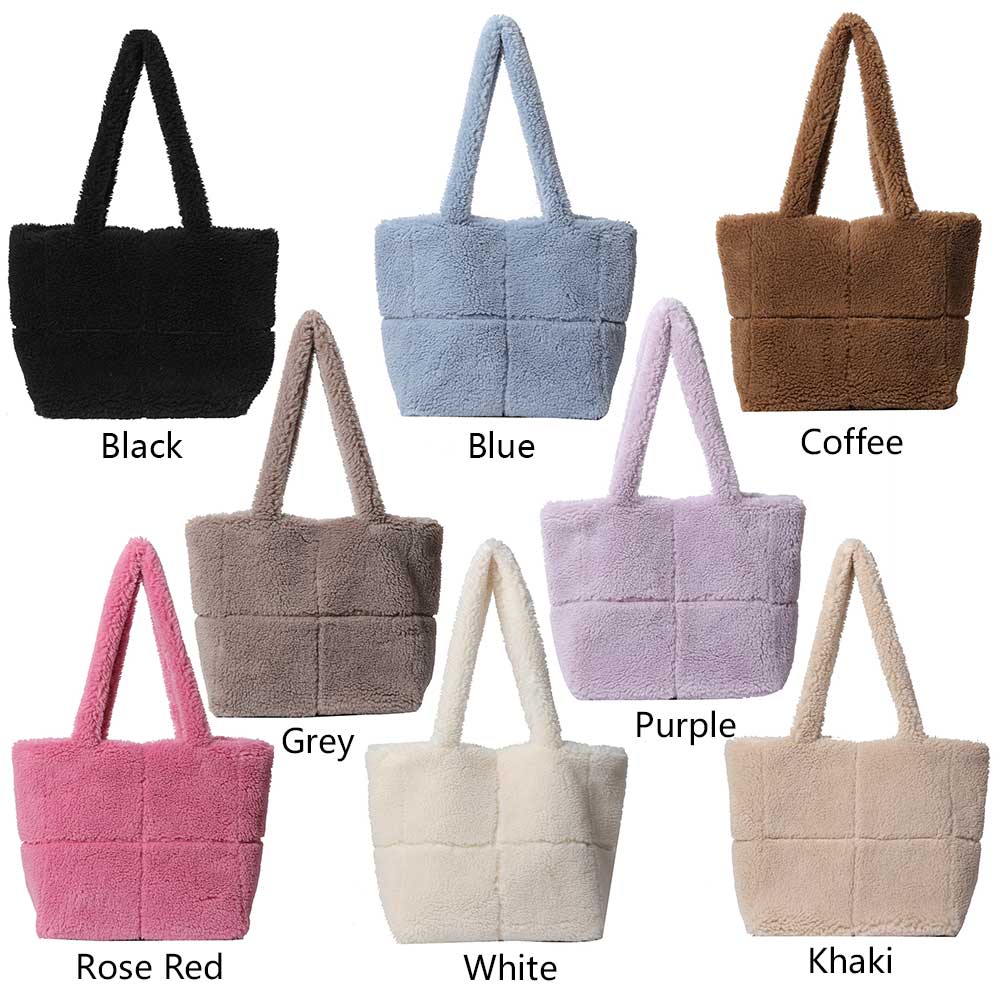 Fluffy Plush Women Underarm Bag Lambswool Large Tote Bag Solid Color Shopper Armpit Bag Ladies High Capacity Square Shoulder Bag