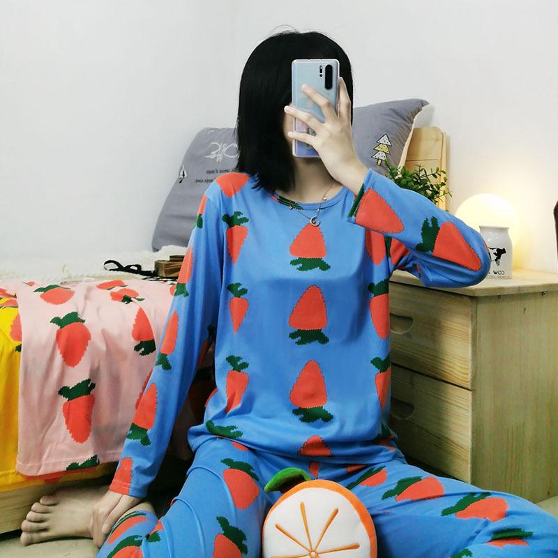 Niedliches Cartoon Damen Pyjama-Set: Rundhalsausschnitt, lange Ärmel, lange Hose – Bequem, vielseitig, perfekt für zu Hause oder draußen im Herbst und Winter