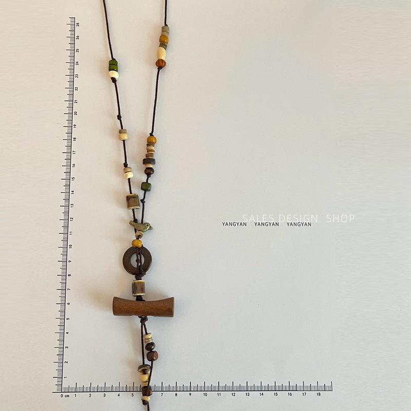 Vintage Holzperlen Vogel Halskette - Damen Retro Style Pullover Kette