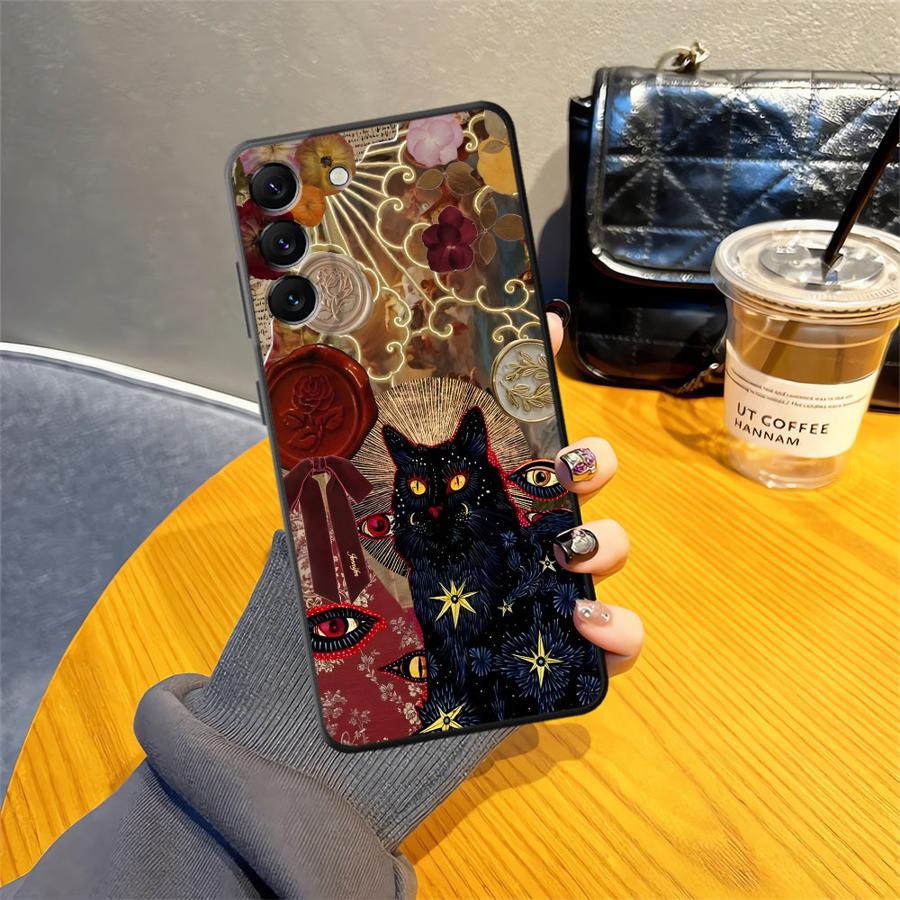 Black Soft Phone Cover Case for Samsung Galaxy A50 A17 A06 A20 A13 A70 A30 A15 A10 A12 A05 A04 A40 A16 Cartoon Cat