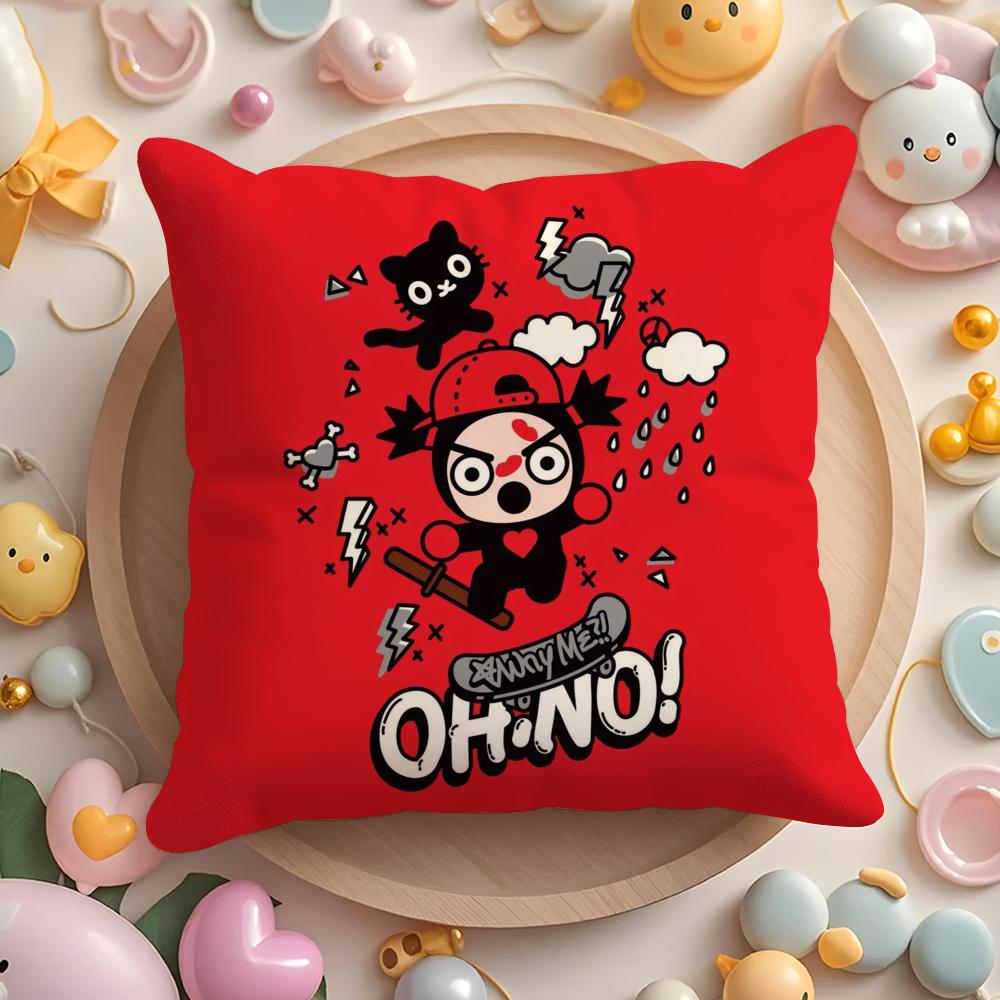 Kawaii P-Pucca Anime Cushion Cover Plush Fabric Soft Double-Sided Printed Sofa Pillow Case Colorfast Home Decor Gift