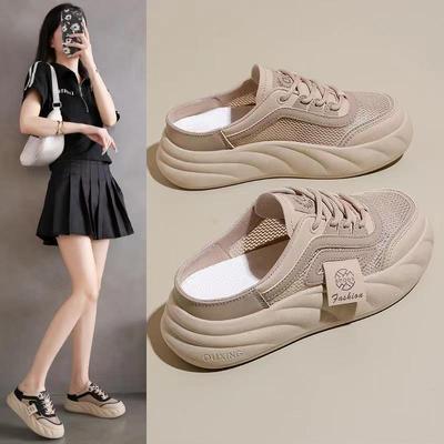 Closed Toe Half Slippers Women's New Summer Outdoor Wear Platform White Shoes Breathable Board Shoes Slip-on Maternity Shoes