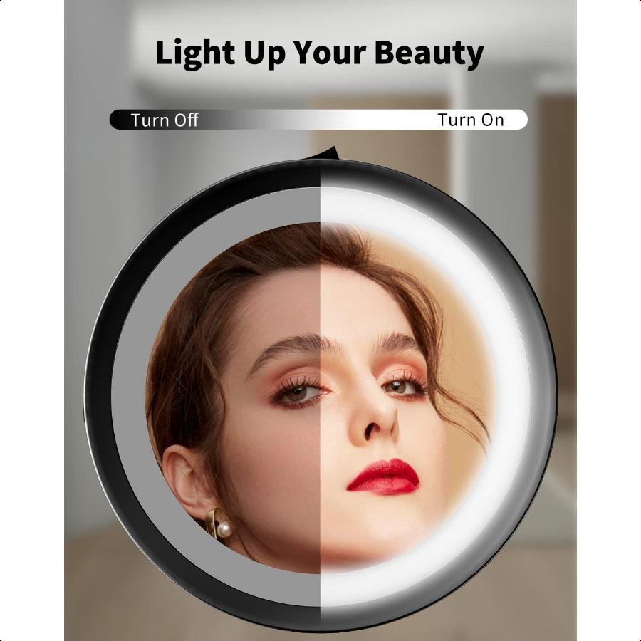 10X Magnifying Lighted Makeup Mirror 7 Inch Double Sided 1X 10X Magnification with Lights 360 Rotation Swivel Travel Make Up Mi