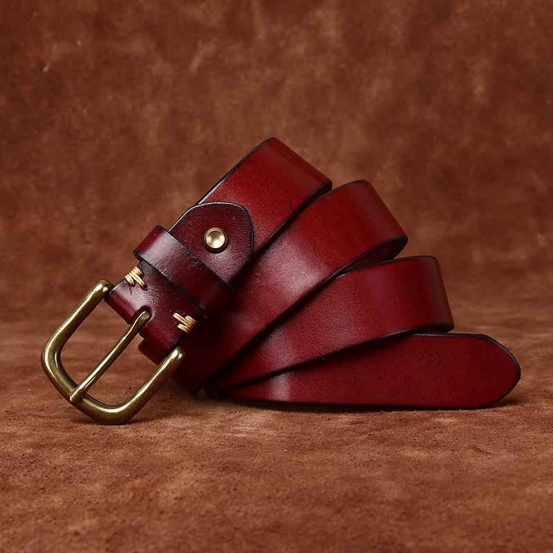 3.3Cm Wide Retro Smooth Leather Belt Men'S First Layer Cowhide Pure Copper Pin Buckle Casual Jeans Belt Men