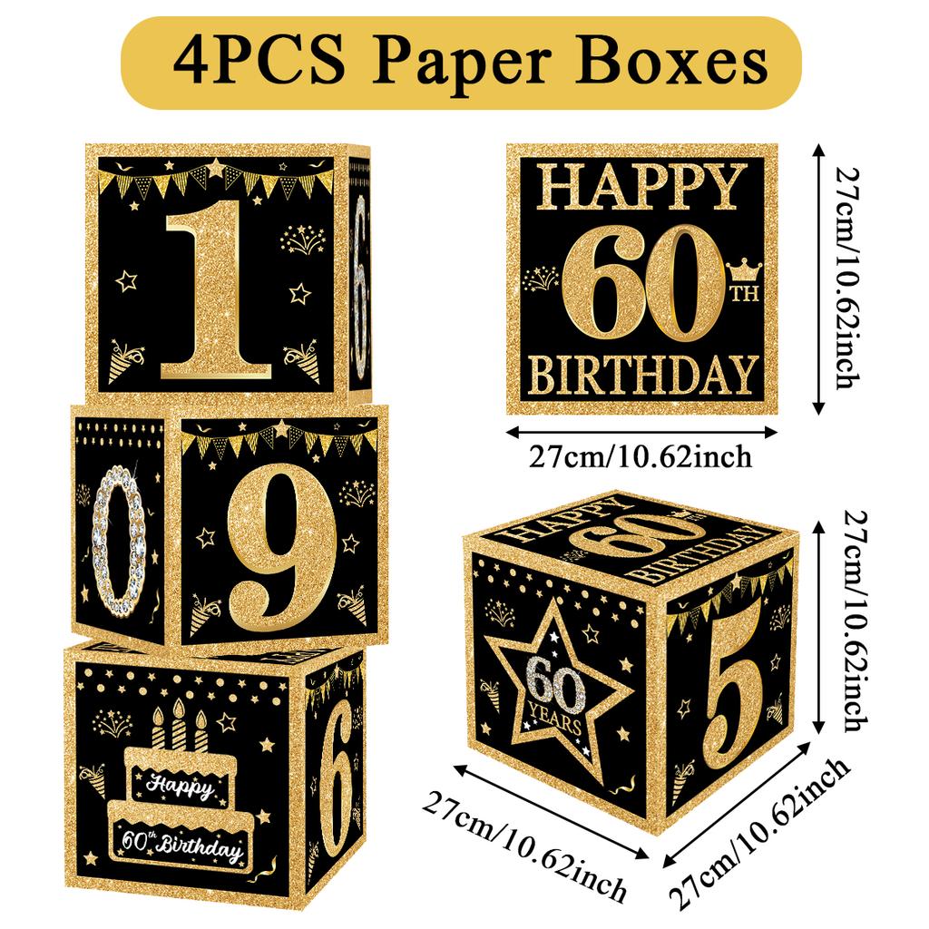 Black Gold Birthday Number Box Happy DIY 0-9 Birthday Party Decoration Kids Adults Birthday Party 18 30 40 50 Anniversary Decor