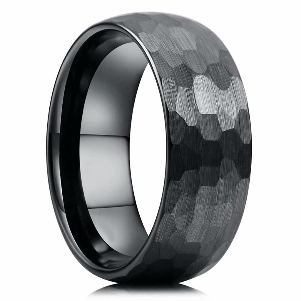 Hammered Multi-faceted Titanium Rings For Men Women Black Brushed Stainless Steel Couple Ring Wedding Engagement Jewelry
