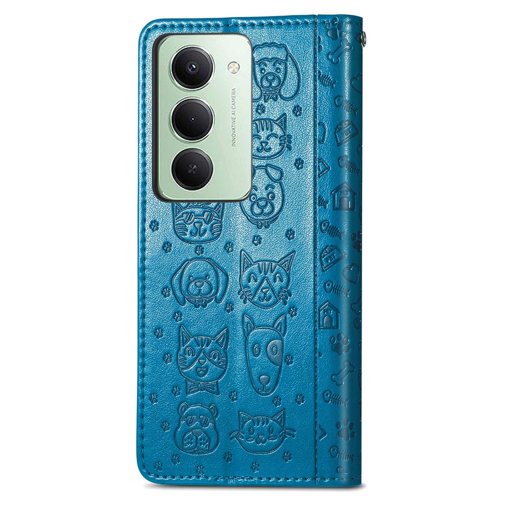 Pro Xiaomi Redmi 15 4G (EU) (171 mm) Pouzdro Flip Wallet Kožené Pouzdro na Telefon s Roztomilým Vzorem Kočky a Psa