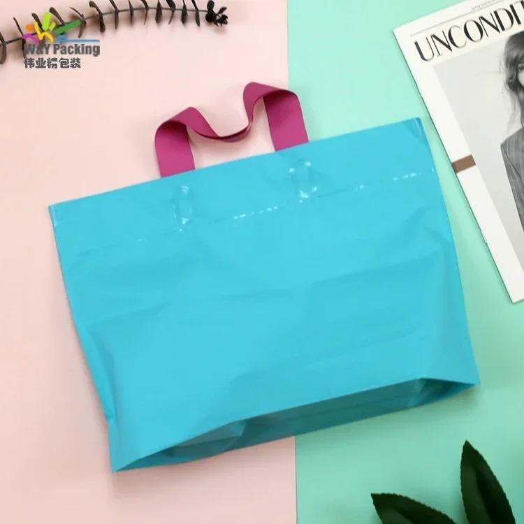 50pcs Clothing Handbag Solid Plastic Frosted Shopping Bag Double Sided Printing Peach Heart Checkered with Bottom Packaging Sack