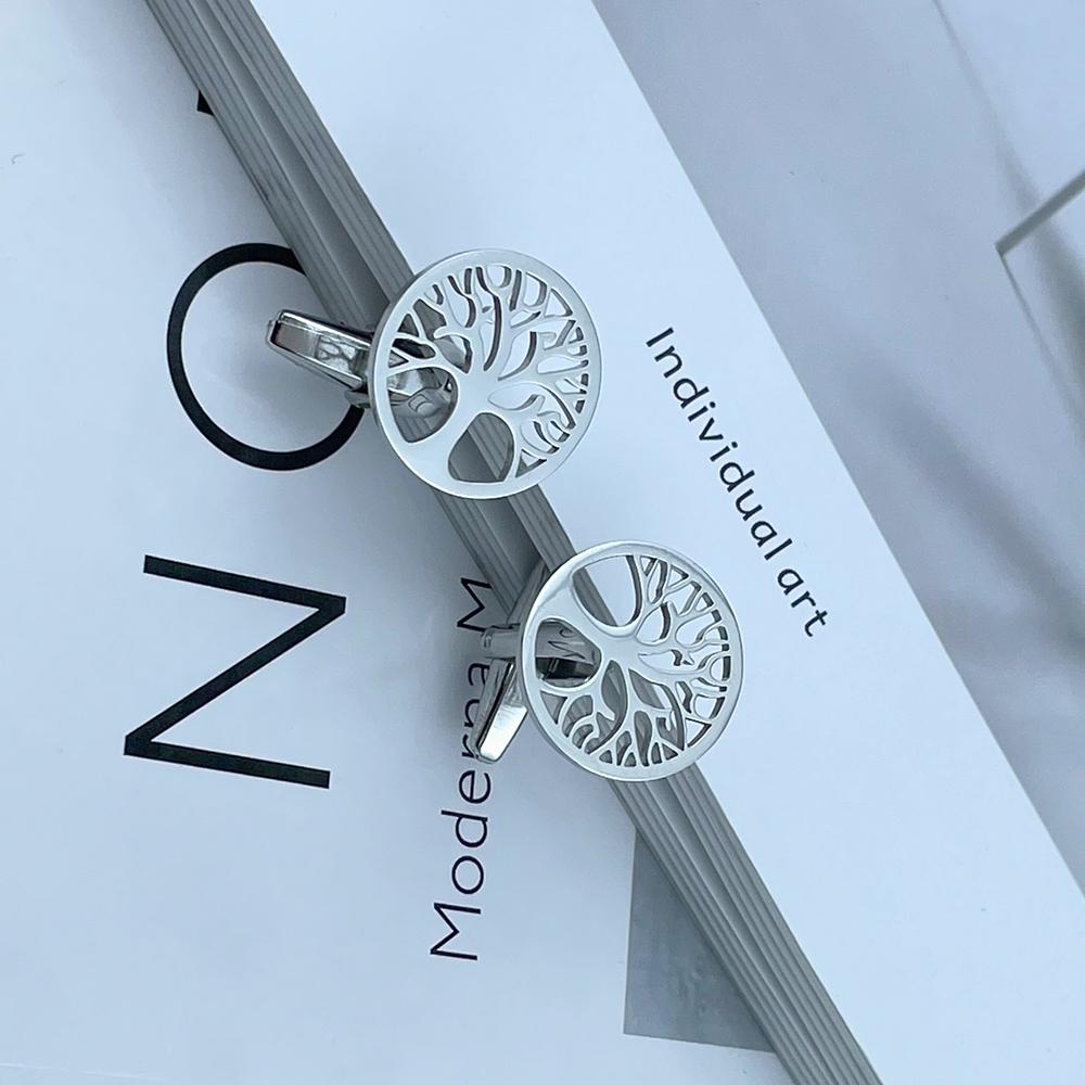 Men s Cufflinks Luxury Round Tree of Life Cuff Links Shirt Cufflinks for Men Fashion Stainless Steel High Quality Birthday Gifts