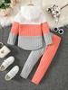 2025 Autumn Collection: European and American Kids Ribbed Set in Orange, White, and Grey