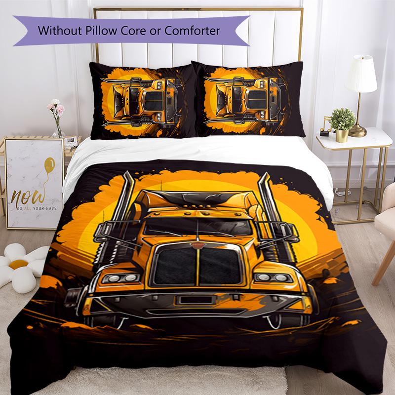 Truck Driver 3pcs Bedding Set Duvet Cover Closure Includes 1 Duvet Cover & 2 Pillowcases for All Seasons Bedroom Home Dorm Decor