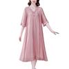 Spring and Summer V-neck Dress Chinese Style Three-quarter Sleeve Large Size Loose Embroidered Mother Dress