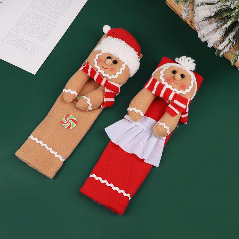 2Pcs Christmas Refrigerator Handle Covers Gingerbread Man Door Handle Cover Christmas Home Kitchen Decoration New Year Gifts