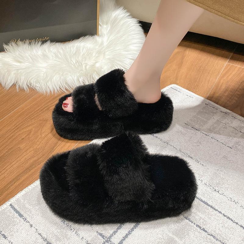 Mao Mao slippers women's autumn and winter Korean design sense external wear wind thick bottom cotton mop home one-word mop