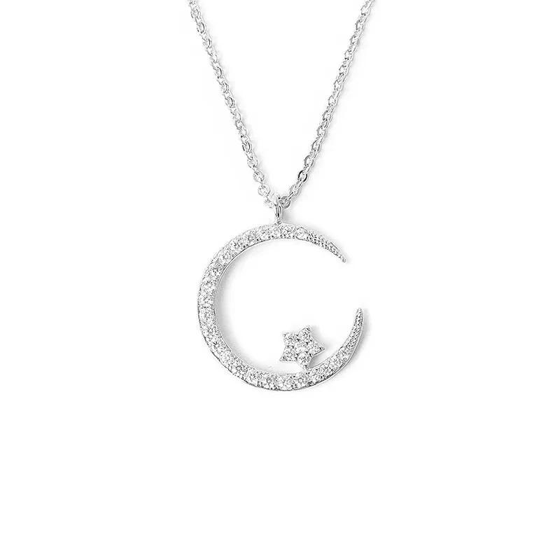 Shiny Star Moon Pendant Necklace, Women's Sparkling Exquisite Clavicle Chain, Unique Design Luxury Jewelry Gift for Girlfriend