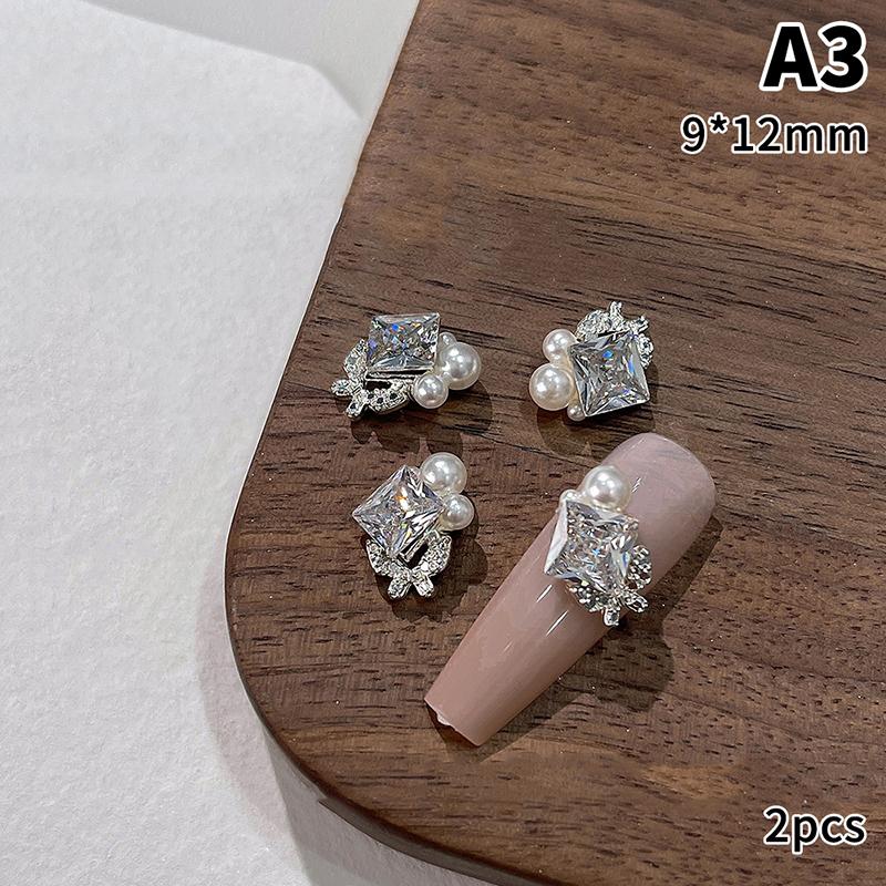 2Pcs Transparent Crystal Nail File Diamond Luxury Heart Square Nail Art Rhinestones Gems Sparkle Glass Nail Stones Diy Charms