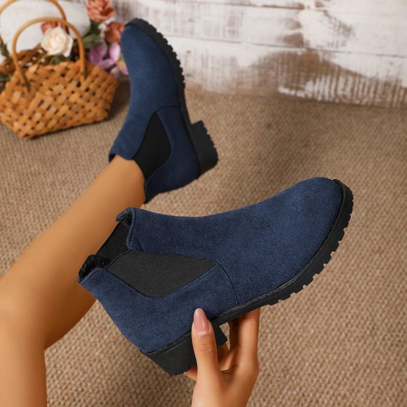 Damen Stiefeletten Klobiger Absatz Plateau Britischer Stil Stiefel Damen Dicke Sohle Bequeme Schuhe Herbst Winter Lässige Chelsea Boots
