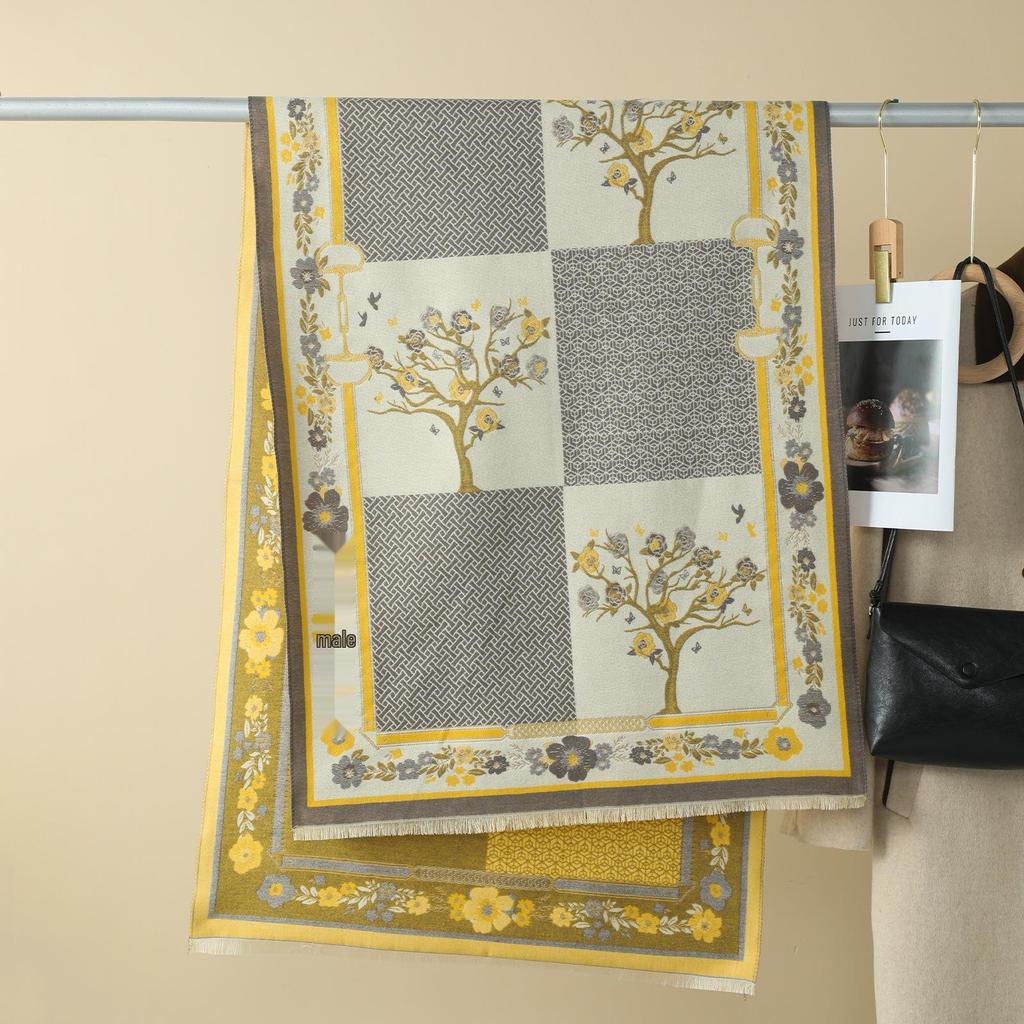 Double-Sided Women's Winter Ink Painting Snood: Imitation Cashmere Scarf for Air-Conditioned Rooms.