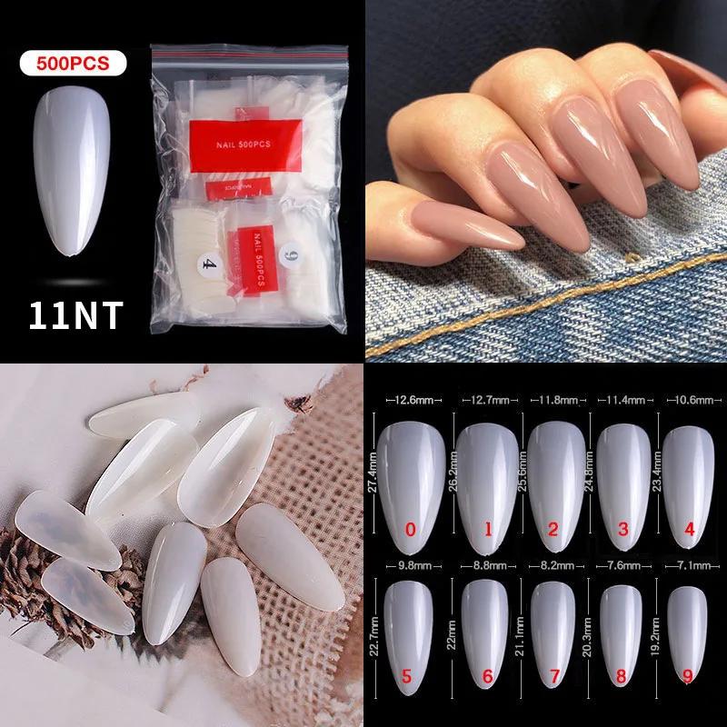 500pcs/bag Coffin False Nail Tips Clear Ballerina Stiletto Rounded Square Acrylic Fake Nails Extension System UV Gel Manicure