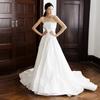 French Retro Tube Top Light Wedding Dress Simple Niche Satin Mori Small Trailing Dress Bridal Morning Robe Going Out Yarn