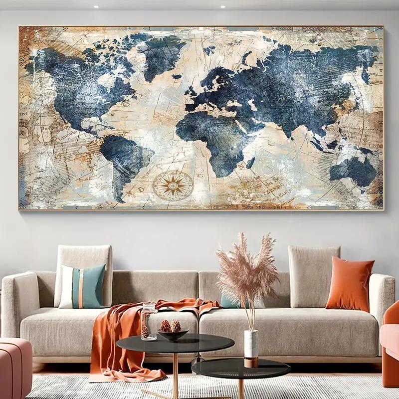 1 Stück Leinwand Poster Vintage Kunst Weltkarte Poster Dekoration Wandkunst Poster Schlafzimmer Wohnzimmer Flur Wanddekoration Ideales Geschenk