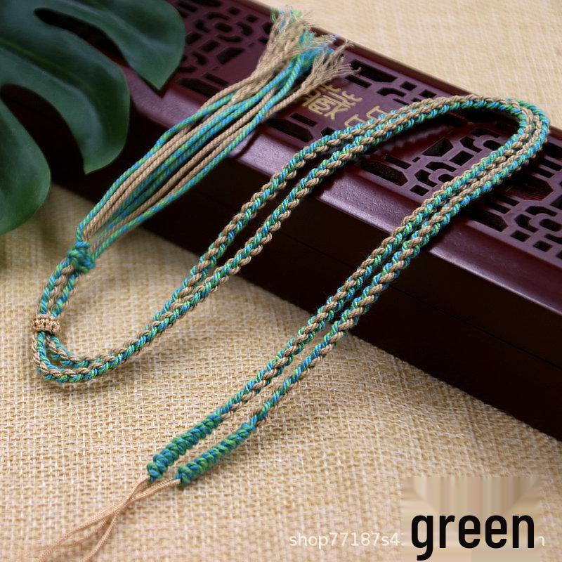 Tibetan Agate Clavicle Sweater Chain Necklace with Handcrafted Cotton Cord