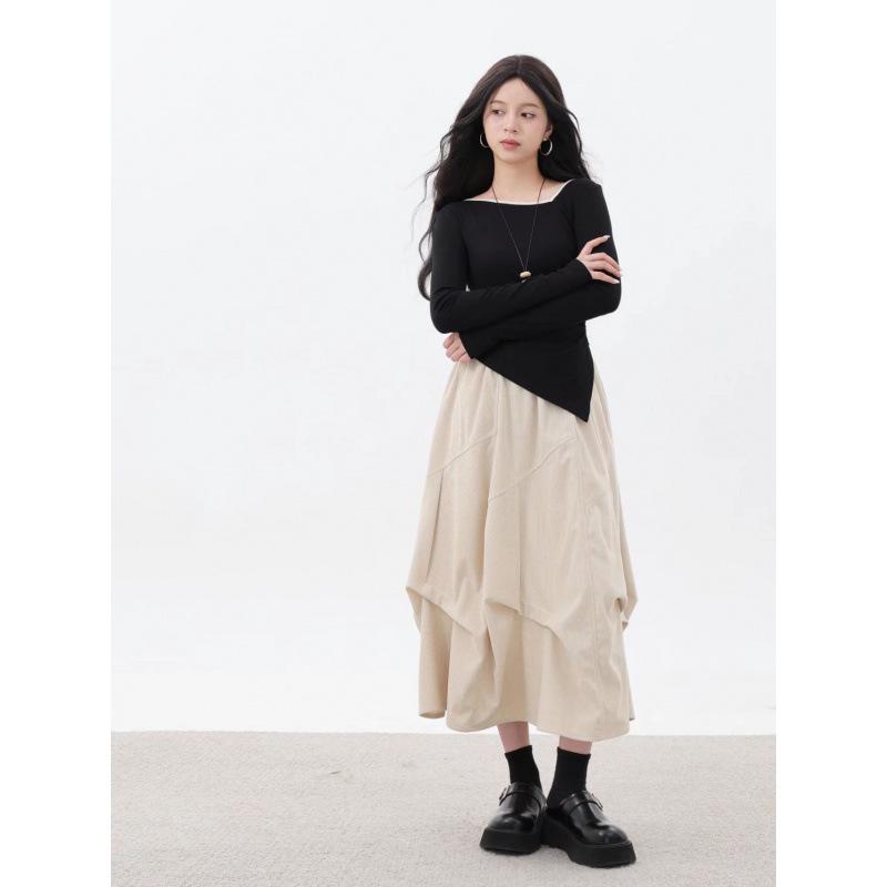 Pleated Corduroy A-Line Skirt