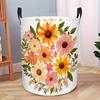 1pc Spring Floral Design Round Laundry Basket, Collapsible Clothes Organizer for Bathroom, Bedroom, And Closet Storage, Ideal for Miscellaneous Items 