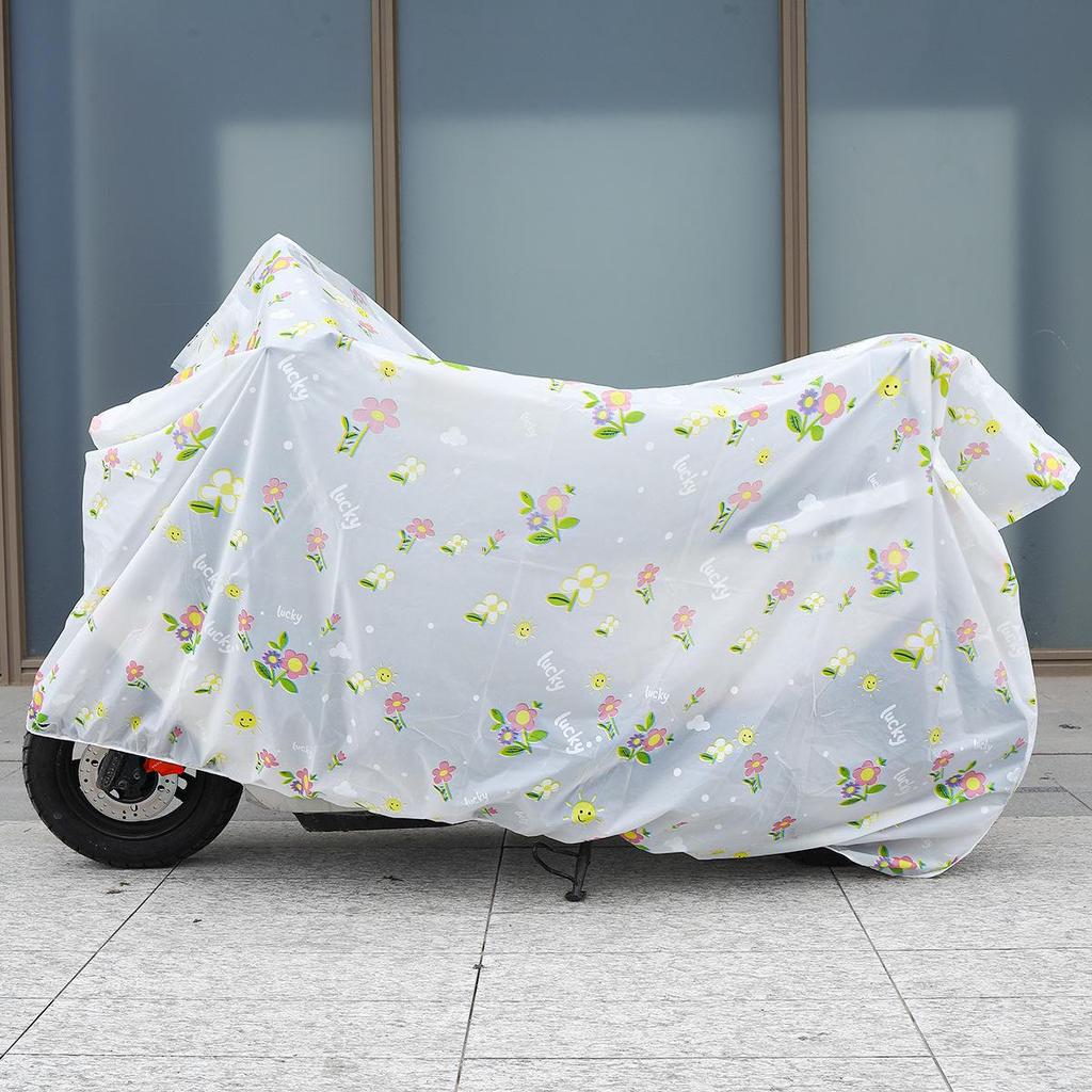 Universal Cartoon Motorcycle Cover: Four Seasons Dustproof, Sunscreen, Transparent PEVA, Rainproof Protection for Electric Bikes.