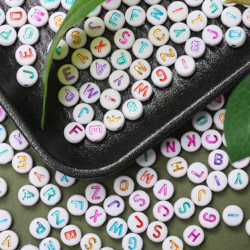 100Pcs/lot 7mm Colored A-Z Letter Beads Acrylic Round Flat Letter Spacer Beads Jewelry Making Handmade DIY Bracelet Necklace