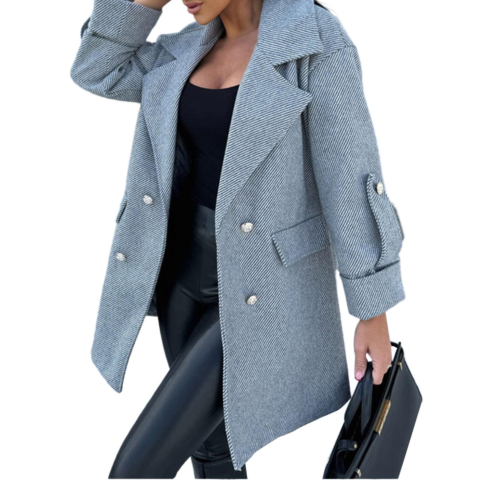 Women s Loose Casual Color Suit Collar Woolen Coat Fashionable Long Sleeved Coat XL