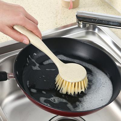 Kitchen Cleaning Dishwashing Brush Pot Brush Hanging Long Handle Stove Cleaning Brush Wheat Straw Dishwashing Pot Brush