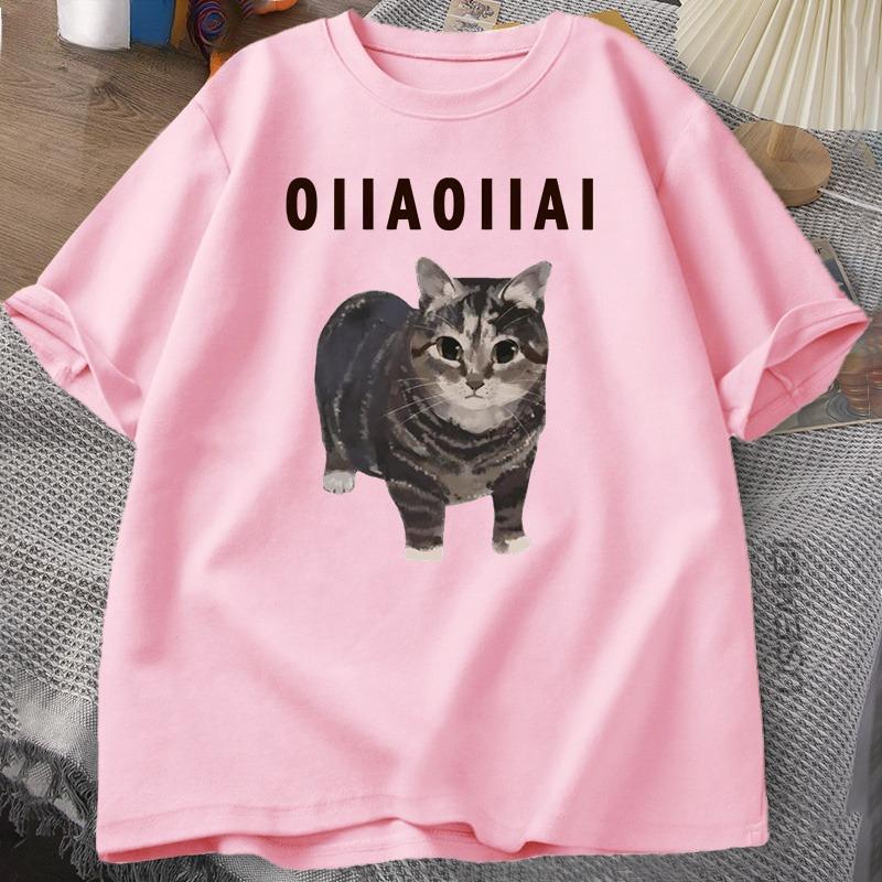 Spinning Cat Meme Oiiai Unisex Tshirt Summer Short Sleeve Tee Cotton Graphic Top Casual T Shirts Round Collar ShortSleeve Tshirt