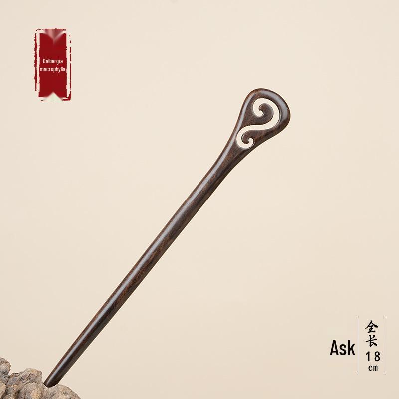 High-End Natural Ebony Wood Hairpin - Extended Chinese Ancient Style Black Hair Bun Accessory