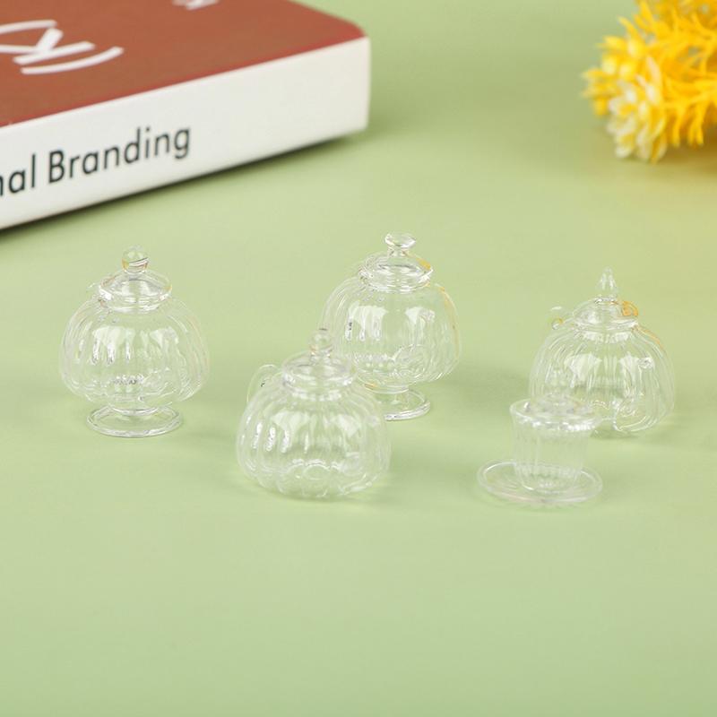 1:12 кукольных мини-стеклянных чашек с плоским дном/чайник на высоких ножках — фото 5