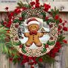 Wooden Christmas Sign with Gingerbread Man Pattern - Navidad Round Sign for Front Door, Wall Hanging Decor - Ideal Christmas Decoration