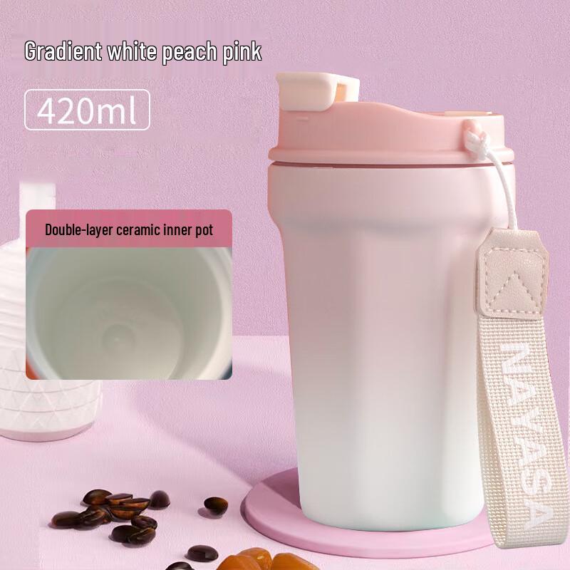 Ting Le Ceramic Lined 304 Stainless Steel Insulated Mug with Straw