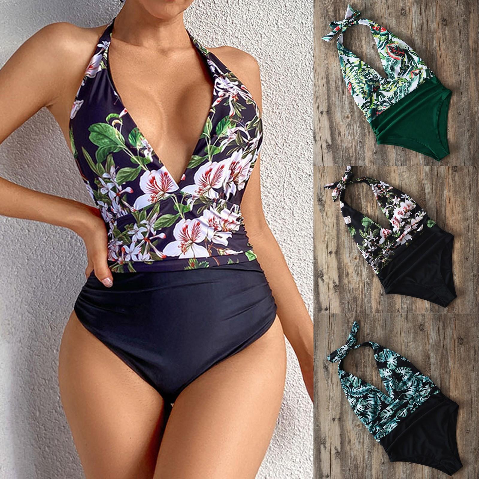 

Women s Fashion Sexy Leaf Print V-neck Swimsuit Bikini