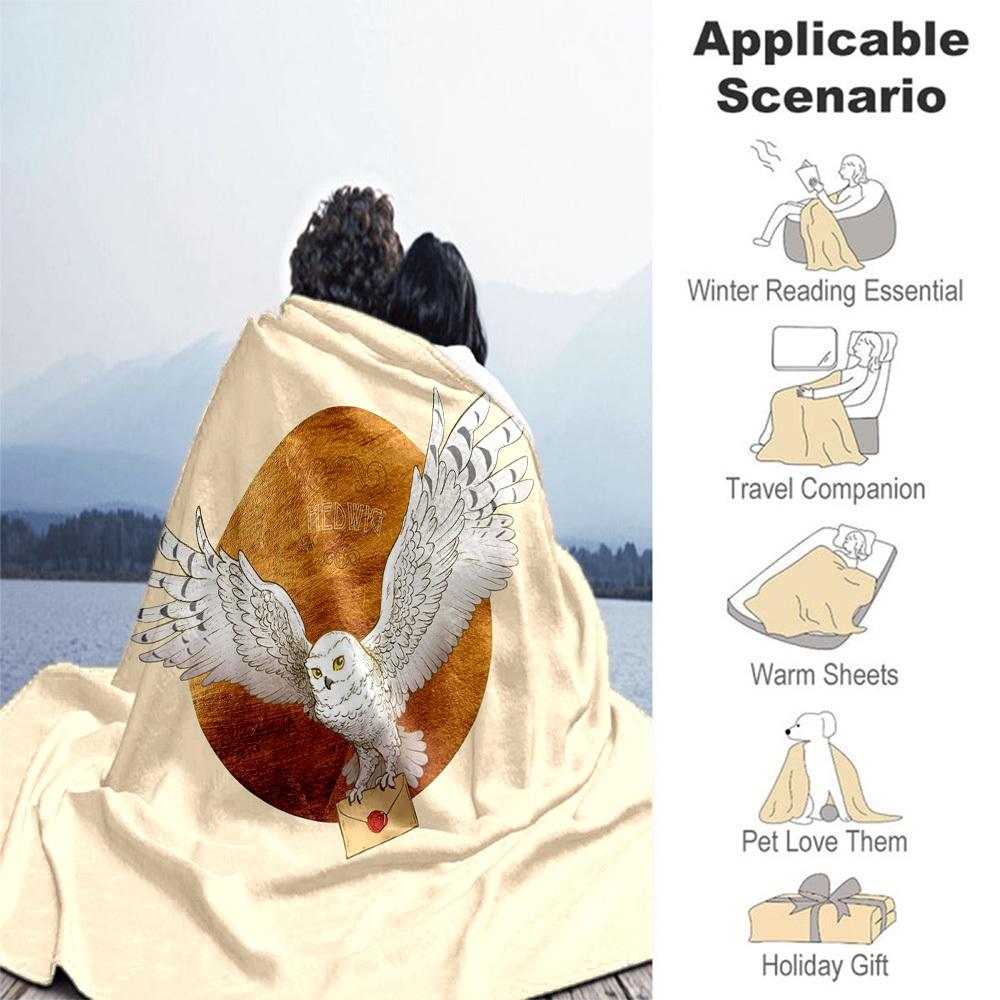 1pc Hedwig Owl Envelope Outdoor Flannel Throw Blanket All Season Soft Warmth,Home Decor 1031180