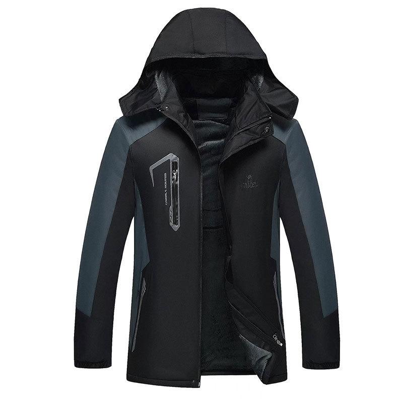 Men's Hooded Waterproof Jacket Winter Mountaineering Snow Warm Jacket Softshell Hooded Thickened Jacket