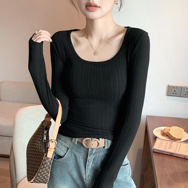 Women's Slim Fit U-Neck Long Sleeve T-Shirt - Spring Style