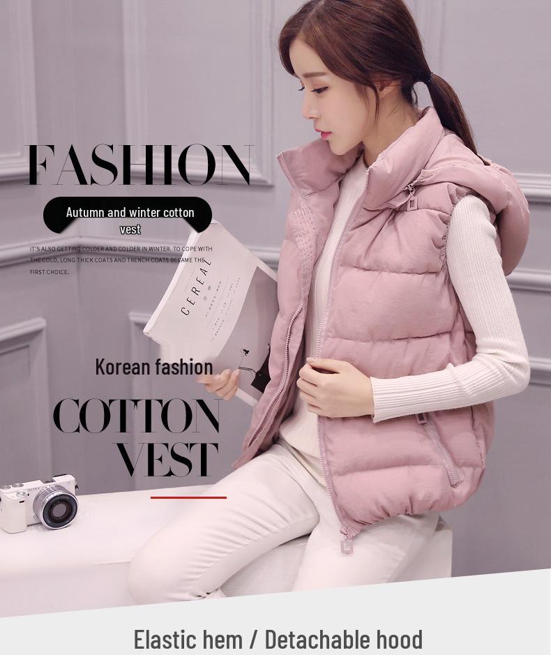 Autumn/Winter 2025 Women's Slim Fit Down Cotton Vest with Detachable Hood - Korean Style, Warm, Sleeveless, Short Length.