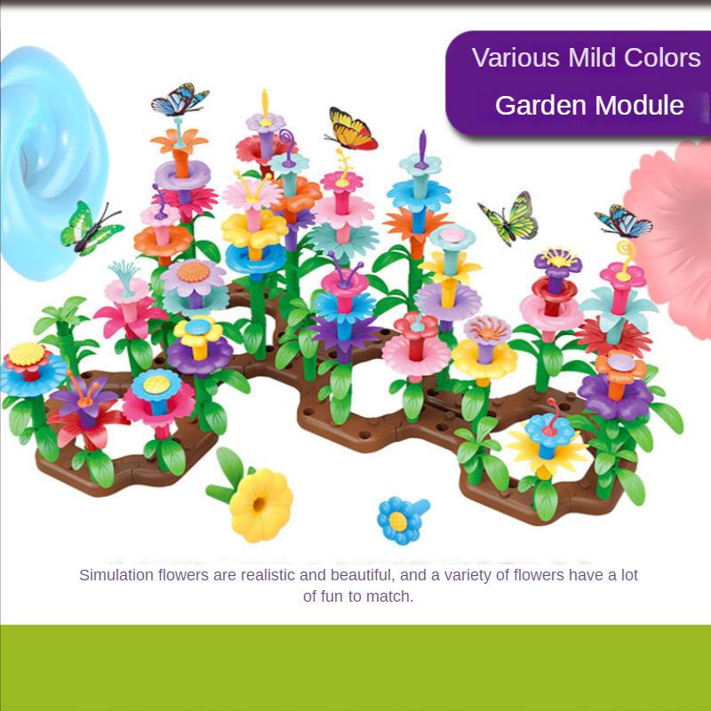 90 stk/sett gjør-det-selv-barn Blomsterarrangementblokker Leketøy Kreativ montering Hagepuslespill Leker Flerskiftende hagebyggeklosser