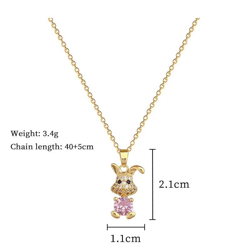 Pink Synthetic Zircon Rabbit Jewelry Sets Earrings Necklace for Women