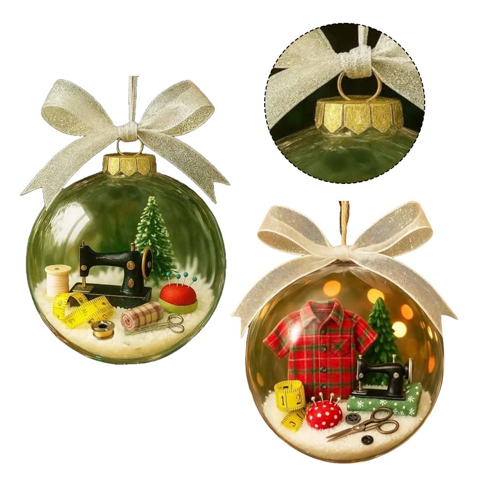 Snow Globe Ornament with Sewing Machine Theme for Holiday Decoration Hanging On Christmas Tree or Craft Space Display