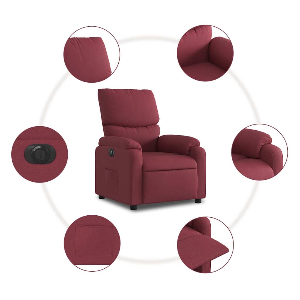 Electric Recliner Chair Burgundy Fabric
