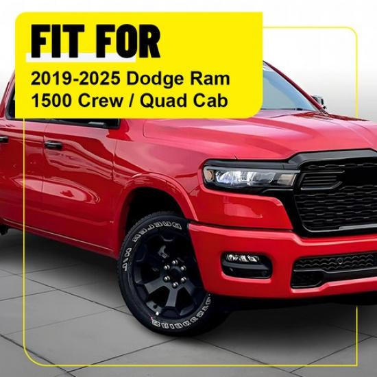 Fit -2025 Dodge Ram 1500 Quad Cab Black Pillar Posts Door Trim Window Cover