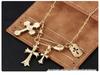 High-End Rhinestone Double Cross Pendant Necklace with CH Chrome Hearts Design